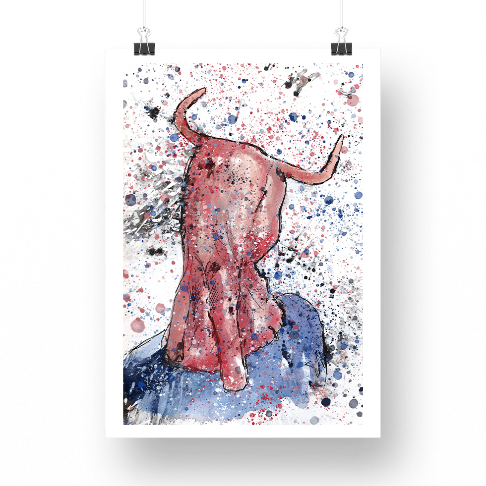 "Impresión artística 'Cap de Dimoni 1' sobre papel de museo representando la fiesta de La Beata en Santa Margalida, Mallorca."