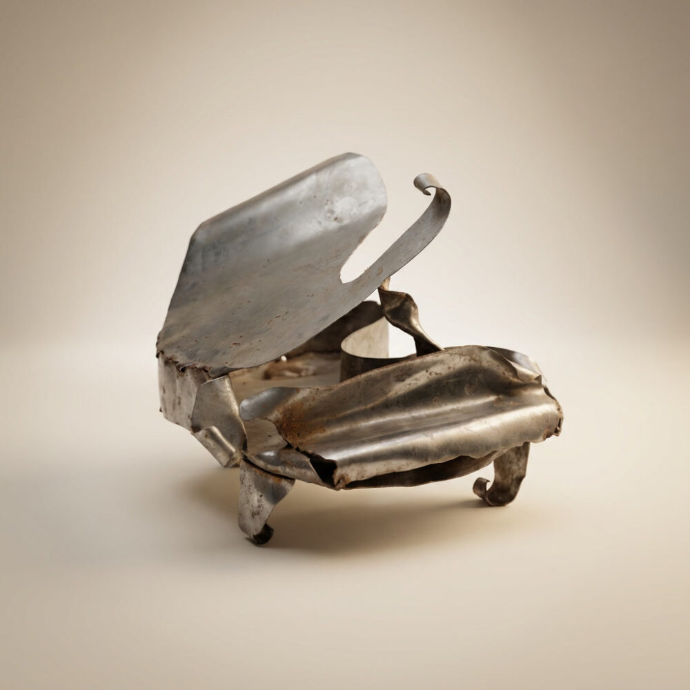 escultura piano acero inoxidable