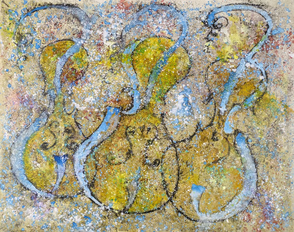 Pintura Violins blaus i grocs de Guillem Àngel Crespí Alemany