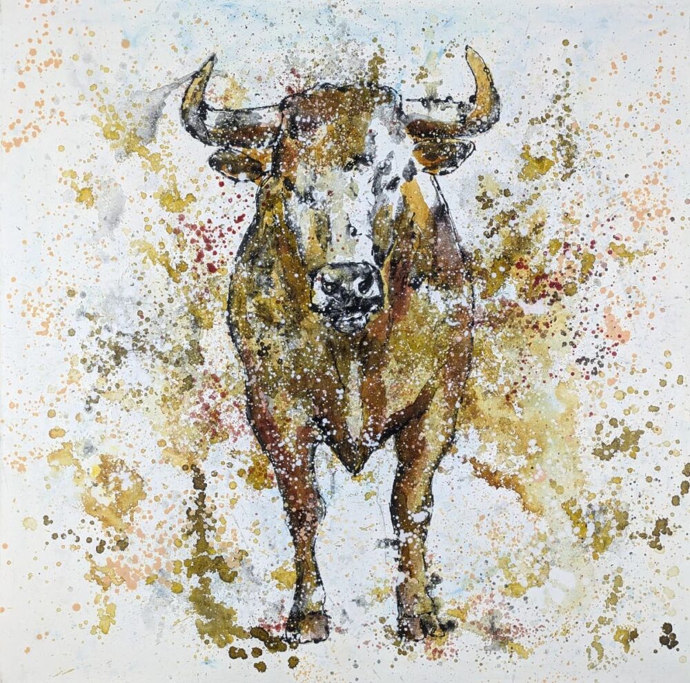 Cuadro de un toro con tintas de Crespí Alemany